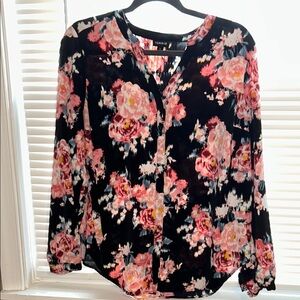 Torrid Pink and Orange Buttoned Blouse with Mandarin Collar